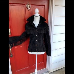 Vtg Apache Black Suede Fringe Rodeo Jacket SzS EVC